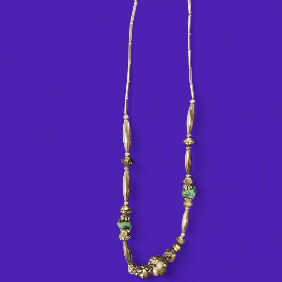 Vintage Silver Tone Beaded Necklace W Beads Charms Jewellery Turquoise Style 64$